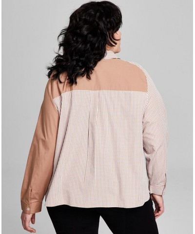 Trendy Plus Size Cotton Oversized Shirt Multi $15.87 Tops