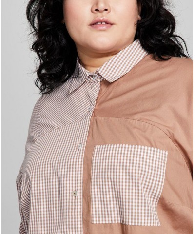 Trendy Plus Size Cotton Oversized Shirt Multi $15.87 Tops