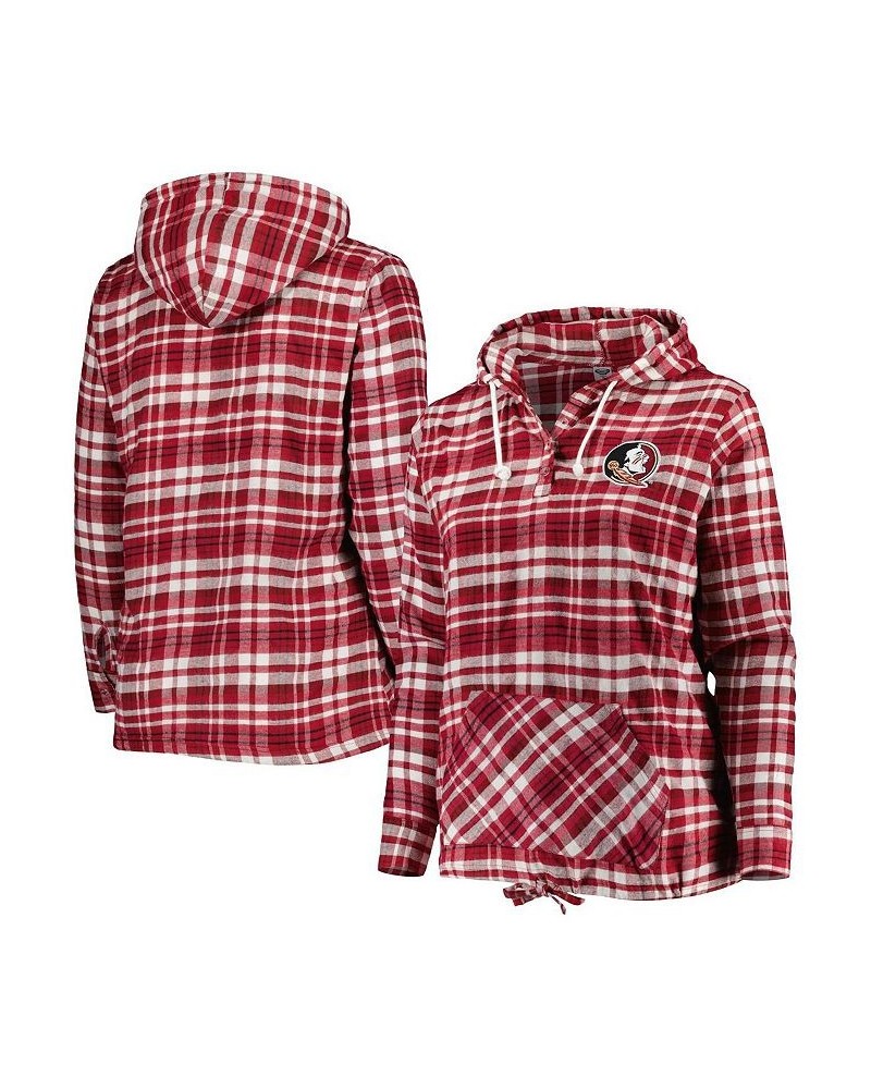 Women's Garnet and Black Florida State Seminoles Plus Size Mainstay Plaid Henley Raglan Pullover Hoodie Red $29.40 Sweatshirts