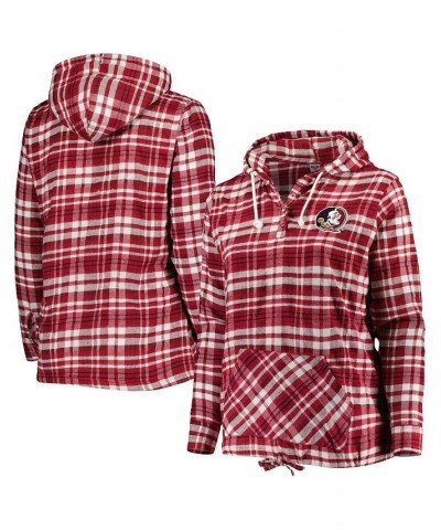 Women's Garnet and Black Florida State Seminoles Plus Size Mainstay Plaid Henley Raglan Pullover Hoodie Red $29.40 Sweatshirts