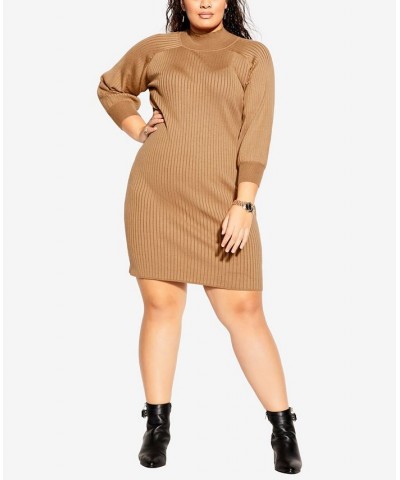 Trendy Plus Balloon Knit Dress Caramel $60.63 Dresses