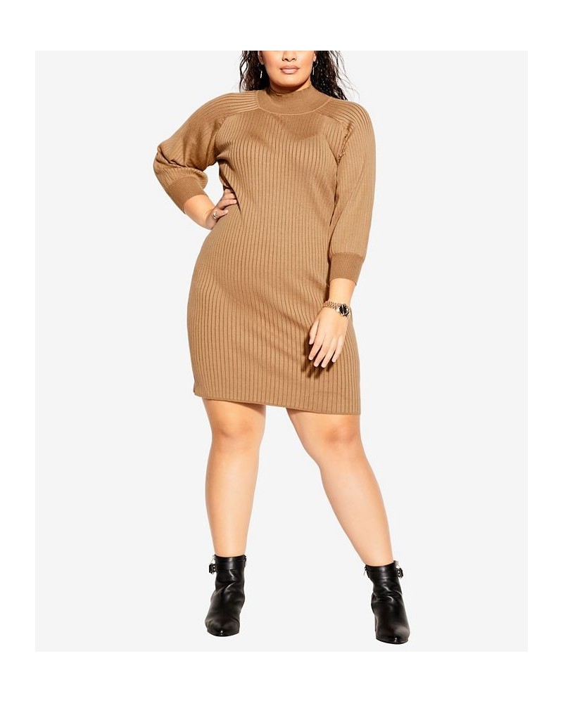 Trendy Plus Balloon Knit Dress Caramel $60.63 Dresses