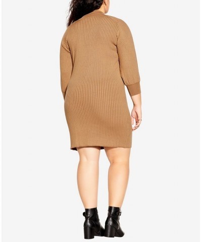 Trendy Plus Balloon Knit Dress Caramel $60.63 Dresses