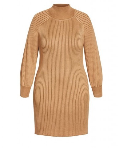 Trendy Plus Balloon Knit Dress Caramel $60.63 Dresses