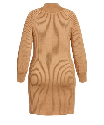 Trendy Plus Balloon Knit Dress Caramel $60.63 Dresses