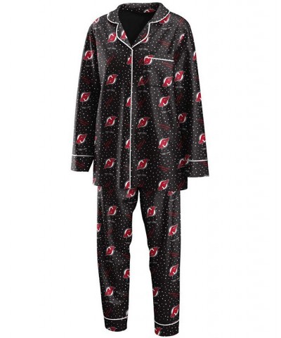 Women's Black New Jersey Devils Long Sleeve Button-Up Shirt Pants Sleep Set Black $35.69 Pajama