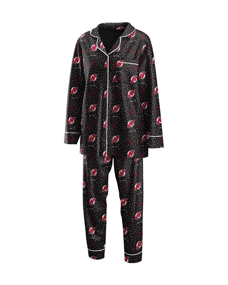 Women's Black New Jersey Devils Long Sleeve Button-Up Shirt Pants Sleep Set Black $35.69 Pajama