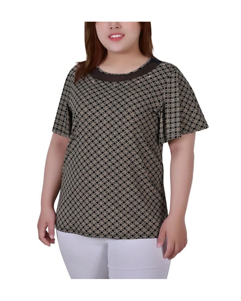 Plus Size Short Sleeve Knit Top with Sheer Inset Multi $11.04 Tops