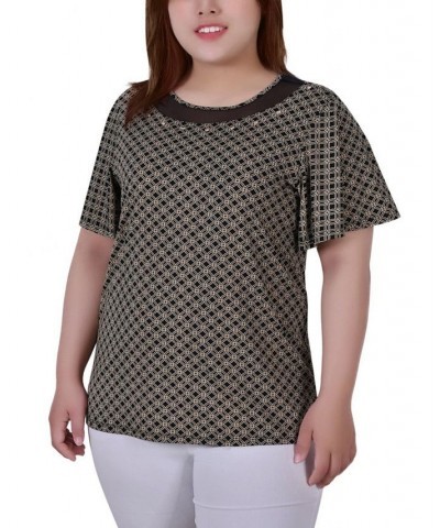 Plus Size Short Sleeve Knit Top with Sheer Inset Multi $11.04 Tops