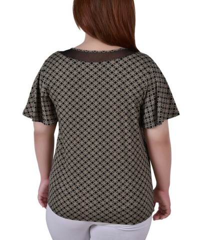 Plus Size Short Sleeve Knit Top with Sheer Inset Multi $11.04 Tops