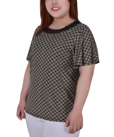 Plus Size Short Sleeve Knit Top with Sheer Inset Multi $11.04 Tops