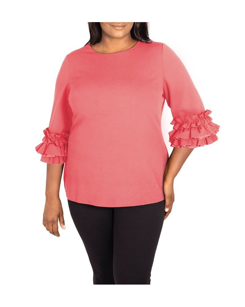 Plus Size Ruffle Sleeve Top Pink $50.49 Tops