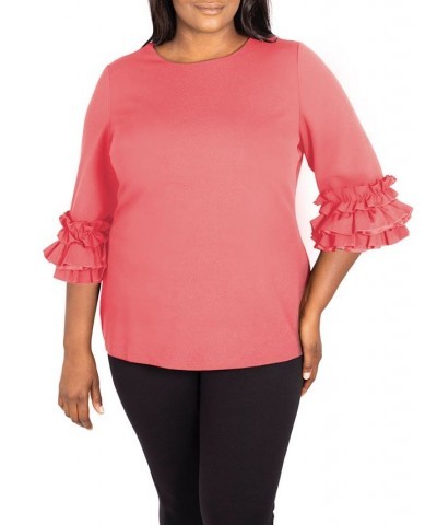 Plus Size Ruffle Sleeve Top Pink $50.49 Tops