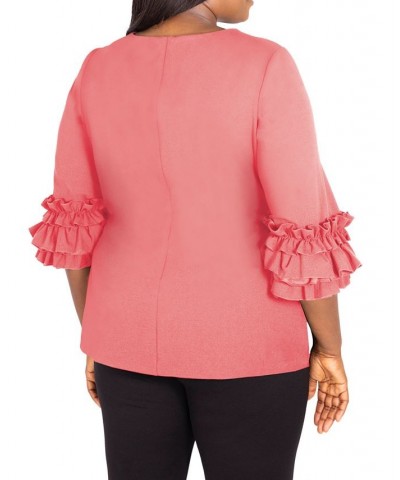 Plus Size Ruffle Sleeve Top Pink $50.49 Tops