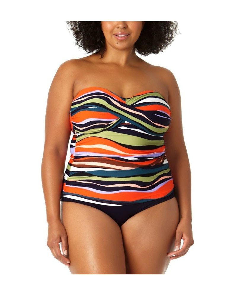 Plus Size Twisted Printed Tankini Top Sandy Wave Multi Stripe $35.00 Swimsuits