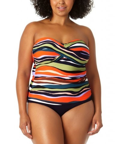 Plus Size Twisted Printed Tankini Top Sandy Wave Multi Stripe $35.00 Swimsuits