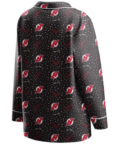 Women's Black New Jersey Devils Long Sleeve Button-Up Shirt Pants Sleep Set Black $35.69 Pajama