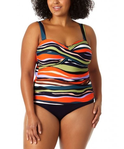 Plus Size Twisted Printed Tankini Top Sandy Wave Multi Stripe $35.00 Swimsuits