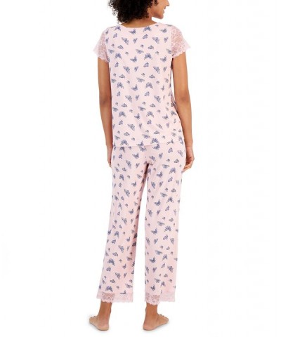 Women's Lace-Trim Printed Pajama Set Pink $15.26 Sleepwear