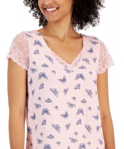 Women's Lace-Trim Printed Pajama Set Pink $15.26 Sleepwear