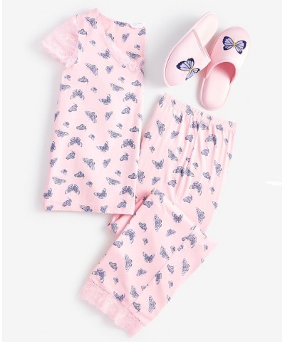 Women's Lace-Trim Printed Pajama Set Pink $15.26 Sleepwear