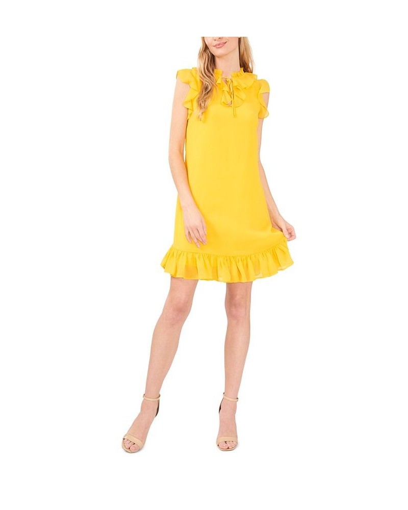 Women's Ruffled Tie-Neck Dress Saffron Yellow $51.60 Dresses