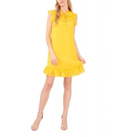 Women's Ruffled Tie-Neck Dress Saffron Yellow $51.60 Dresses