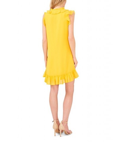 Women's Ruffled Tie-Neck Dress Saffron Yellow $51.60 Dresses