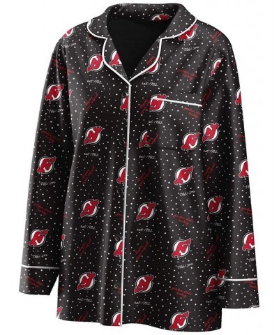 Women's Black New Jersey Devils Long Sleeve Button-Up Shirt Pants Sleep Set Black $35.69 Pajama