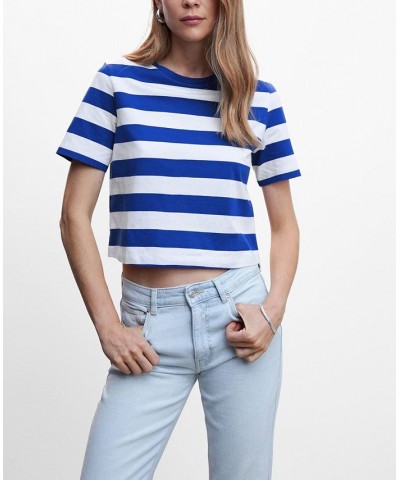 Women's Short-Sleeved Cotton T-shirt Blue $14.40 Tops