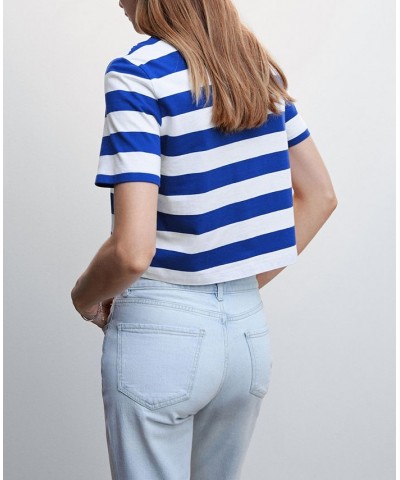 Women's Short-Sleeved Cotton T-shirt Blue $14.40 Tops