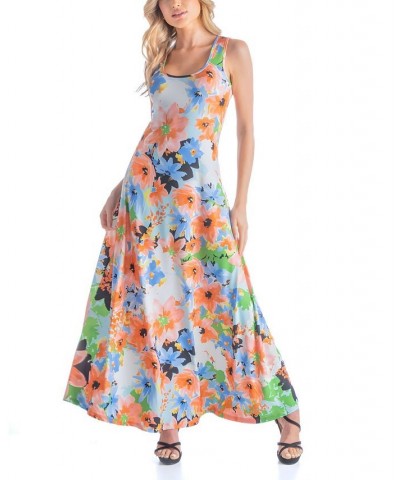 Women's Sleeveless Flowy Full Length Relaxed Dress Orange Multi $38.07 Dresses