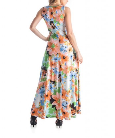 Women's Sleeveless Flowy Full Length Relaxed Dress Orange Multi $38.07 Dresses