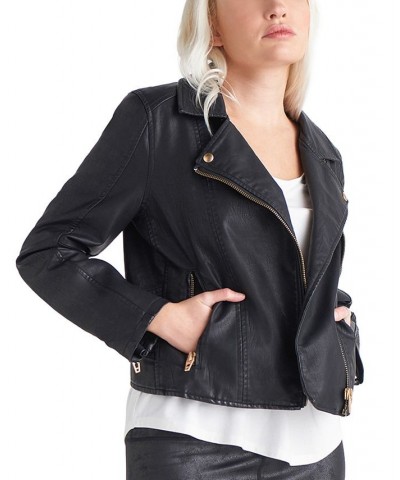 Women's Faux-Leather Moto Jacket Black $38.15 Jackets