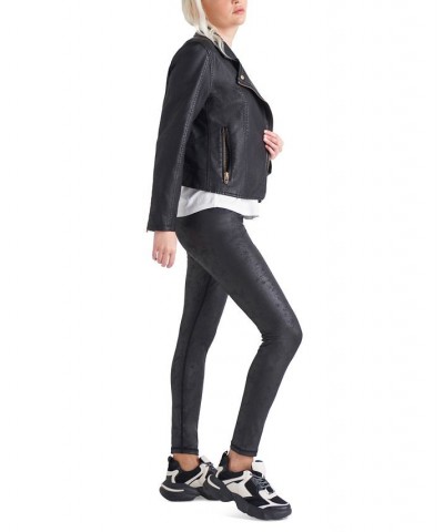 Women's Faux-Leather Moto Jacket Black $38.15 Jackets