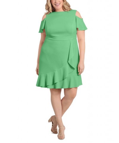 Plus Size Cold-Shoulder Flounce Fit & Flare Dress Green $58.31 Dresses