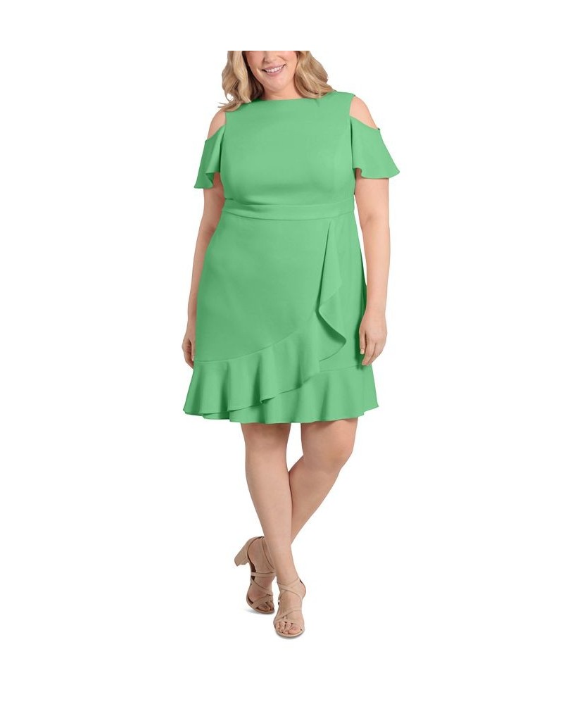 Plus Size Cold-Shoulder Flounce Fit & Flare Dress Green $58.31 Dresses