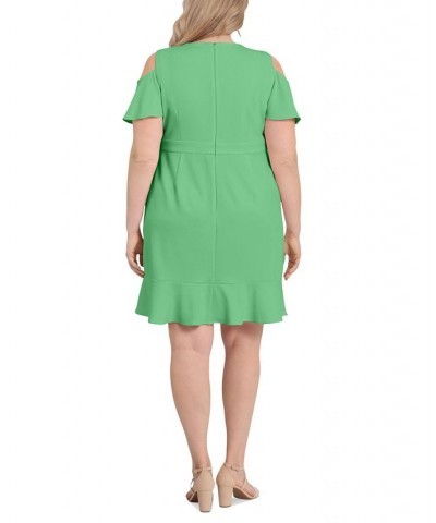 Plus Size Cold-Shoulder Flounce Fit & Flare Dress Green $58.31 Dresses