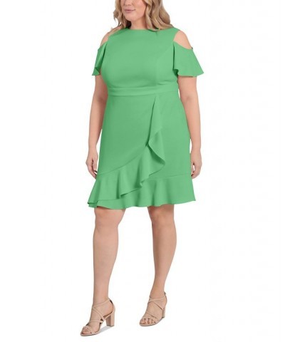 Plus Size Cold-Shoulder Flounce Fit & Flare Dress Green $58.31 Dresses