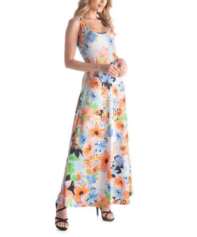 Women's Sleeveless Flowy Full Length Relaxed Dress Orange Multi $38.07 Dresses