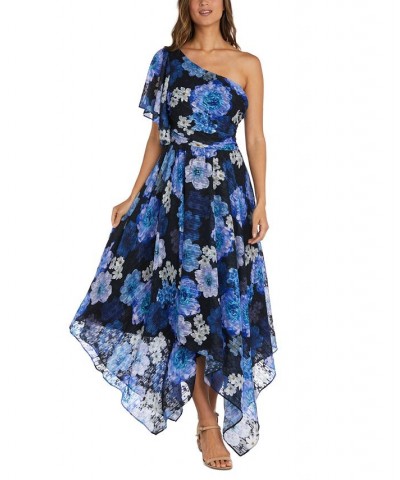 Women's One-Shoulder Handkerchief-Hem Dress Black/Royal Blue $65.56 Dresses