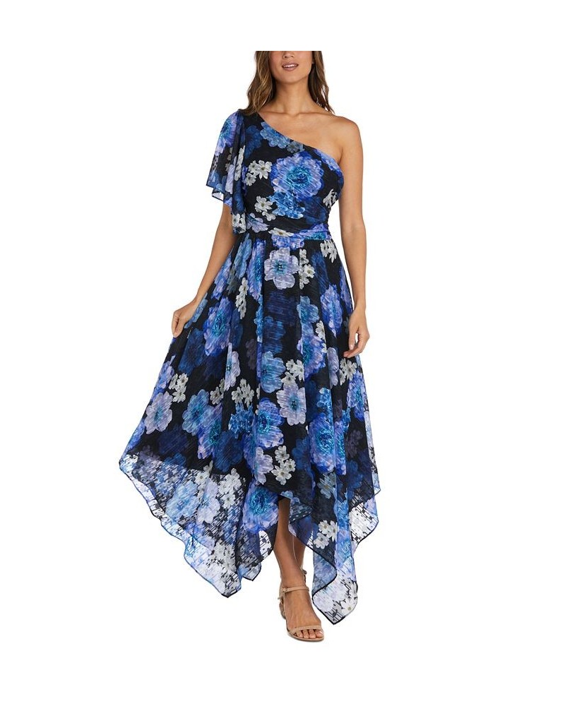 Women's One-Shoulder Handkerchief-Hem Dress Black/Royal Blue $65.56 Dresses