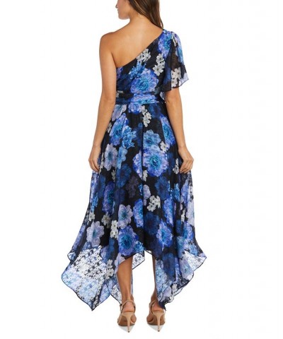 Women's One-Shoulder Handkerchief-Hem Dress Black/Royal Blue $65.56 Dresses