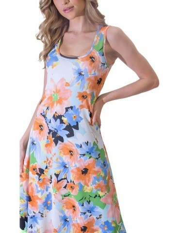 Women's Sleeveless Flowy Full Length Relaxed Dress Orange Multi $38.07 Dresses