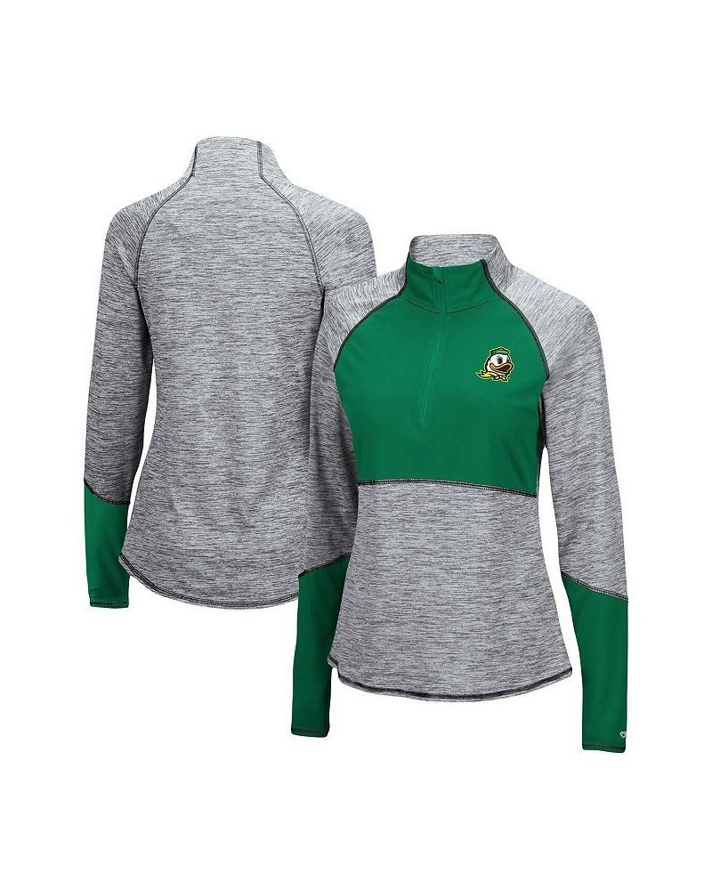 Women's Heathered Gray Green Oregon Ducks Color Block Space-Dye Raglan Quarter-Zip Top Heathered Gray, Green $32.90 Sweatshirts