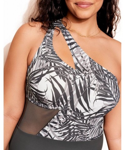 Alaine Women's Plus-Size Swimwear One-Piece Tropical gray $37.07 Swimsuits