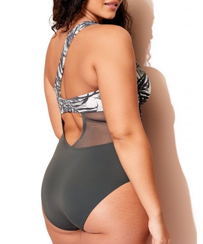 Alaine Women's Plus-Size Swimwear One-Piece Tropical gray $37.07 Swimsuits