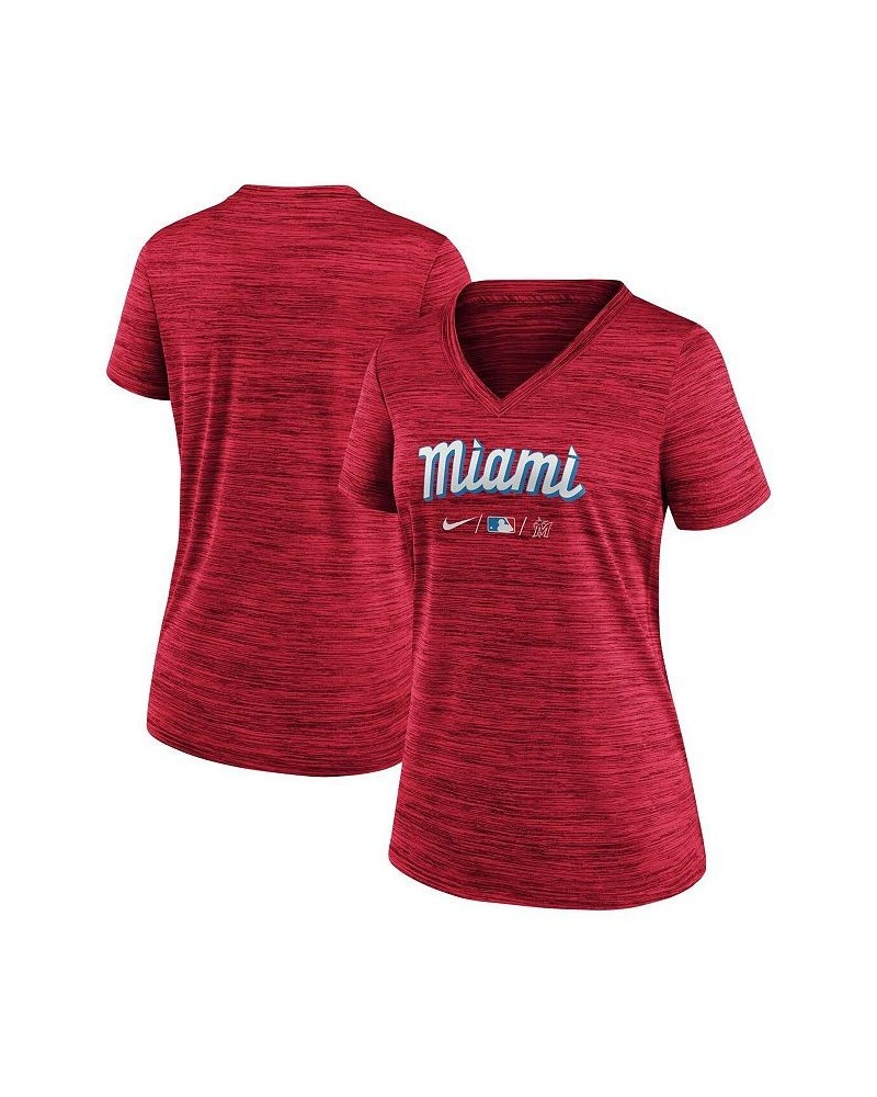 Women's Red Miami Marlins City Connect Velocity Space-Dye V-Neck T-shirt Red $24.74 Tops