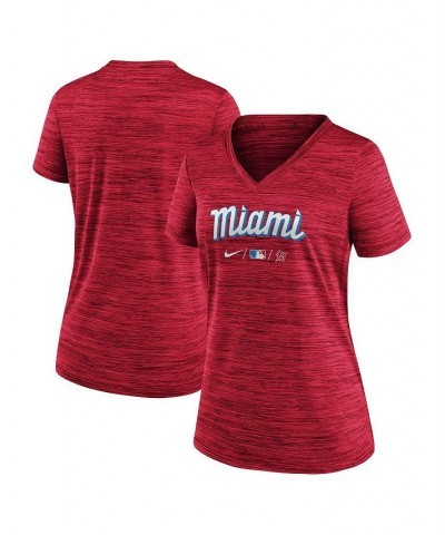 Women's Red Miami Marlins City Connect Velocity Space-Dye V-Neck T-shirt Red $24.74 Tops