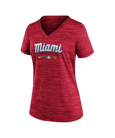 Women's Red Miami Marlins City Connect Velocity Space-Dye V-Neck T-shirt Red $24.74 Tops